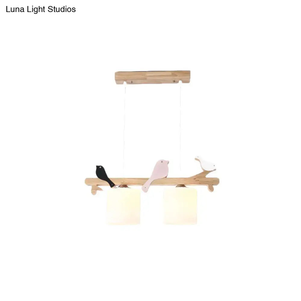 Modern wood branch bird pendant light kitchen island frosted glass