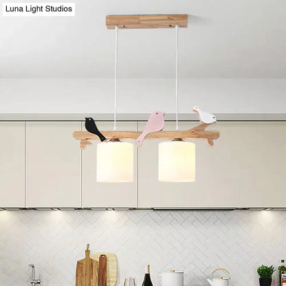 Modern wood branch bird pendant light kitchen island frosted glass
