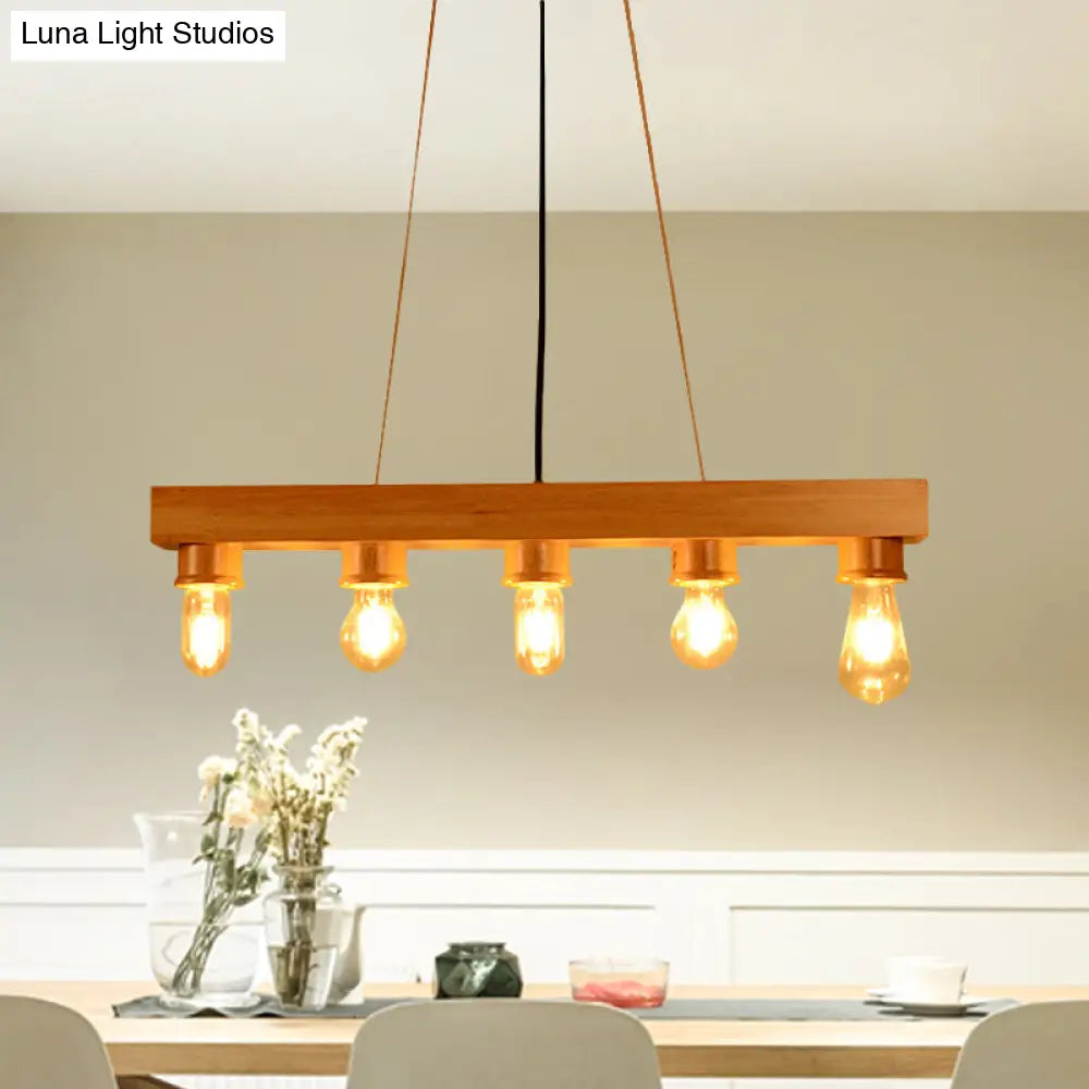 DecorBites™ Modern Wood Bubble Hanging Ceiling Light with 5 Beige Heads – Ideal for Dining Room