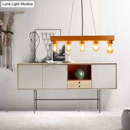 DecorBites™ Modern Wood Bubble Hanging Ceiling Light with 5 Beige Heads – Ideal for Dining Room