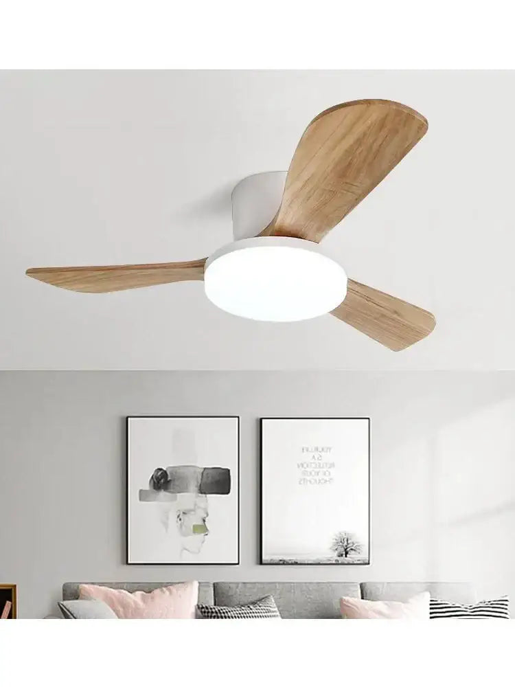 Modern wood ceiling fan light living room led fixture