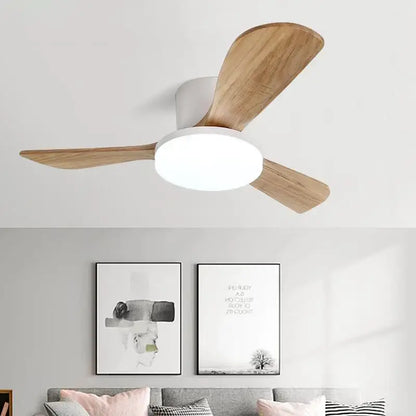 Modern wood ceiling fan light living room led fixture