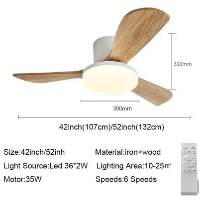Modern wood ceiling fan light living room led fixture
