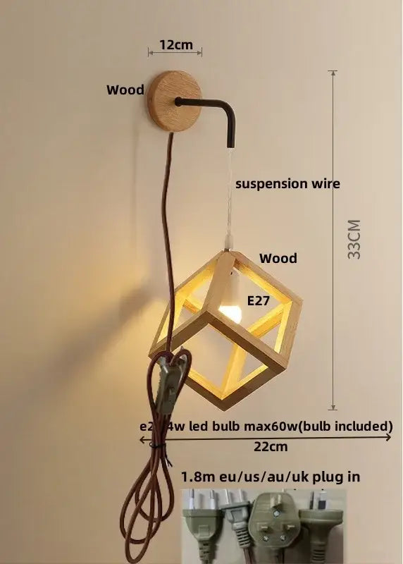 Modern wood cube led wall lights bedroom sconce