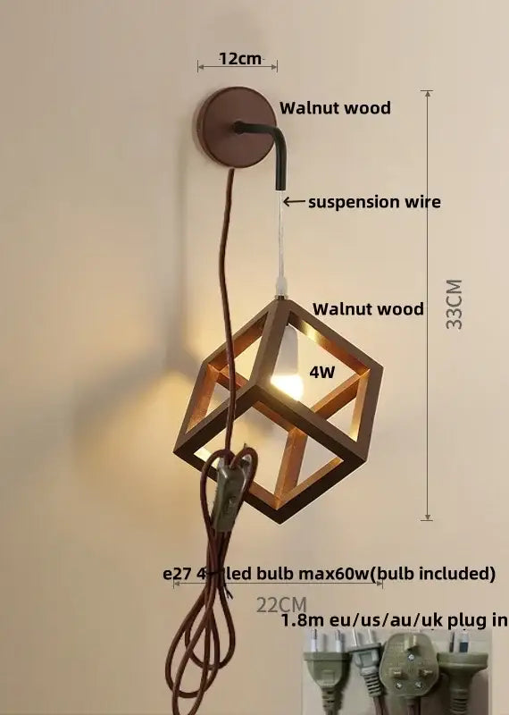 Modern wood cube led wall lights bedroom sconce