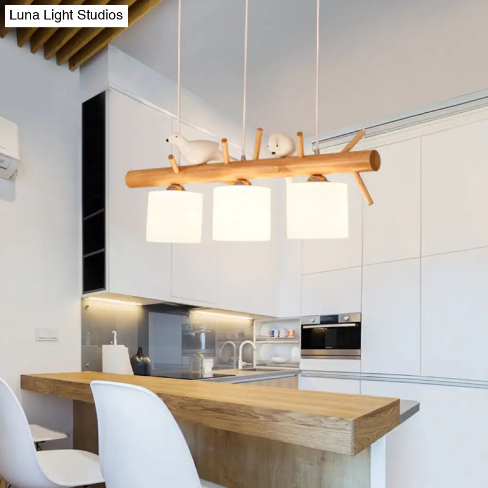 DecorBites™ Modern Wood Cylinder Hanging Island Light in Beige - Stylish Island Lighting Fixture