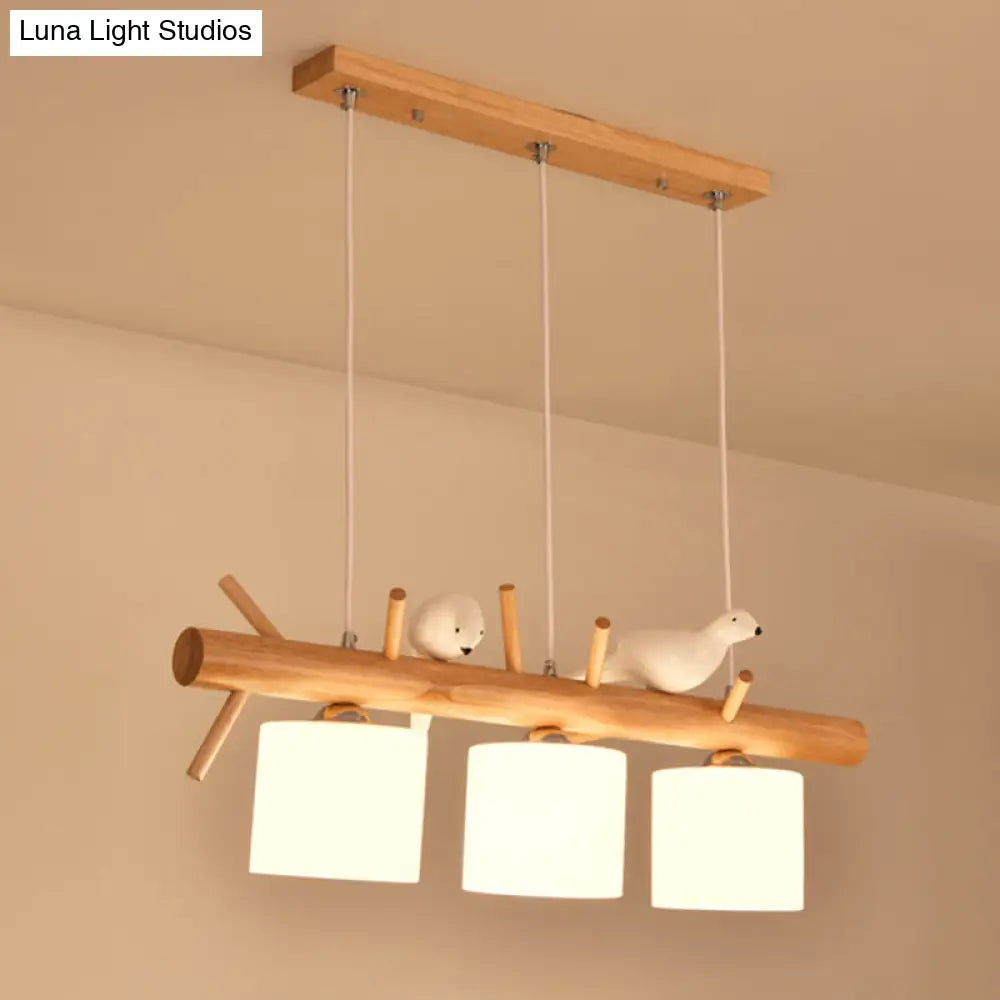 DecorBites™ Modern Wood Cylinder Hanging Island Light in Beige - Stylish Island Lighting Fixture