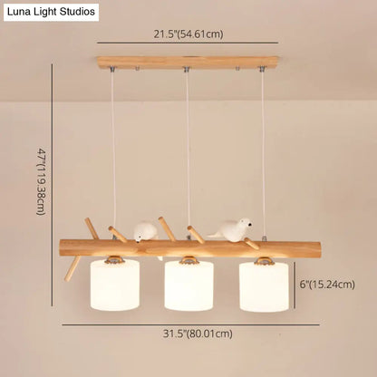 DecorBites™ Modern Wood Cylinder Hanging Island Light in Beige - Stylish Island Lighting Fixture
