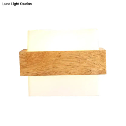 Modern wood deco milk glass wall lamp bedroom sconce