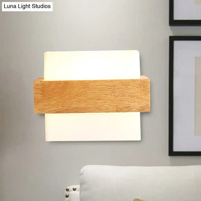 Modern wood deco milk glass wall lamp bedroom sconce