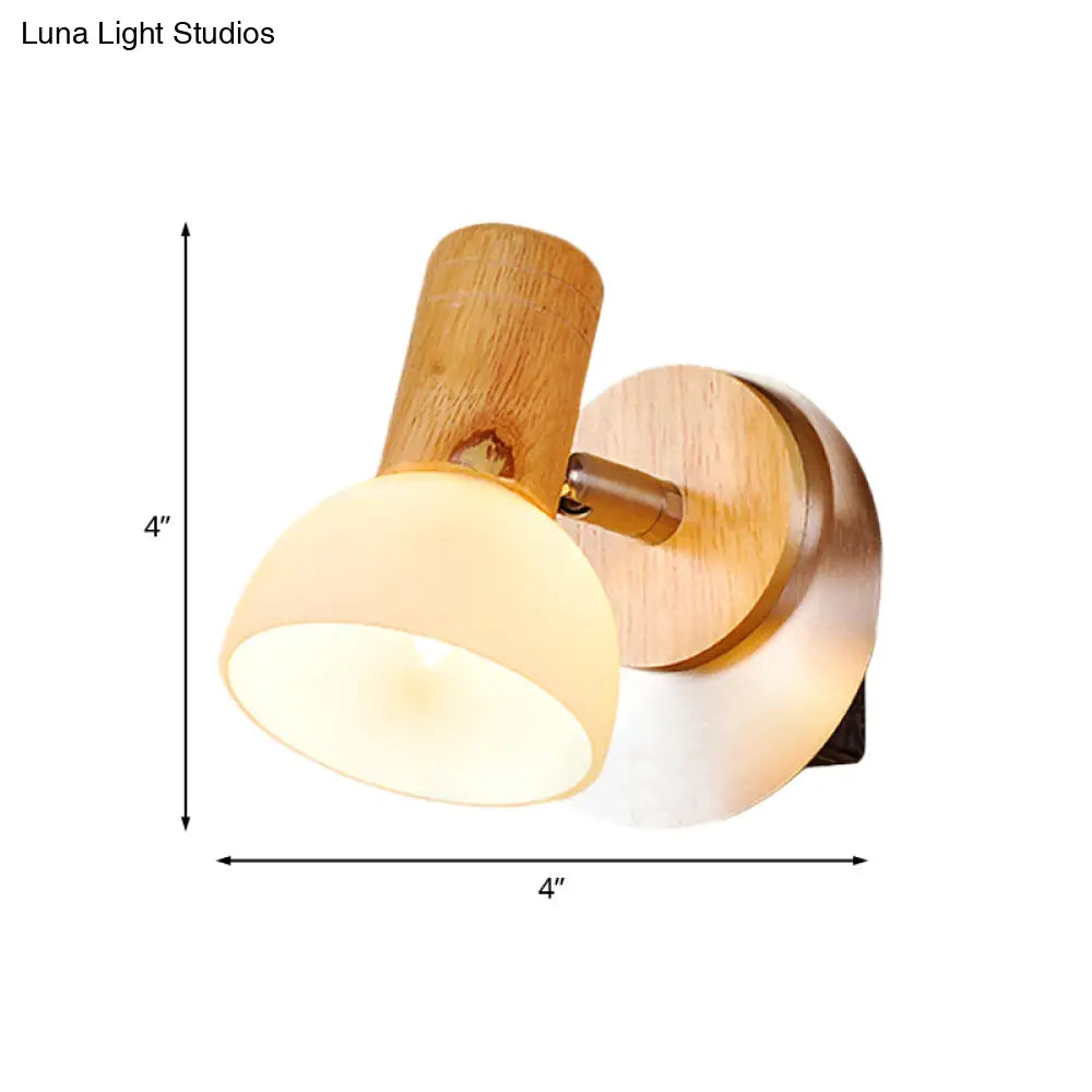 DecorBites™ Modern Wood Domed Sconce Light Fixture with Milk White Glass – Wall Mounted Lamp