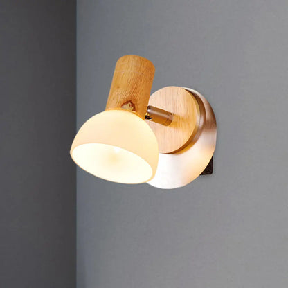DecorBites™ Modern Wood Domed Sconce Light Fixture with Milk White Glass – Wall Mounted Lamp