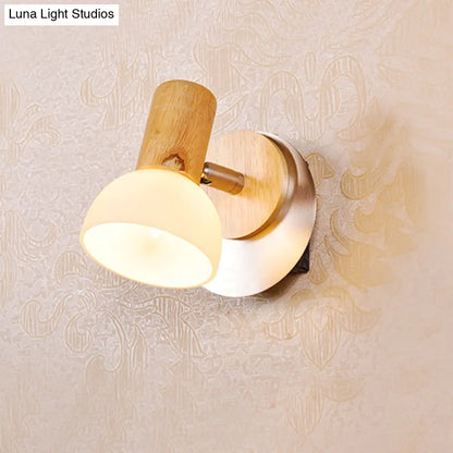 DecorBites™ Modern Wood Domed Sconce Light Fixture with Milk White Glass – Wall Mounted Lamp