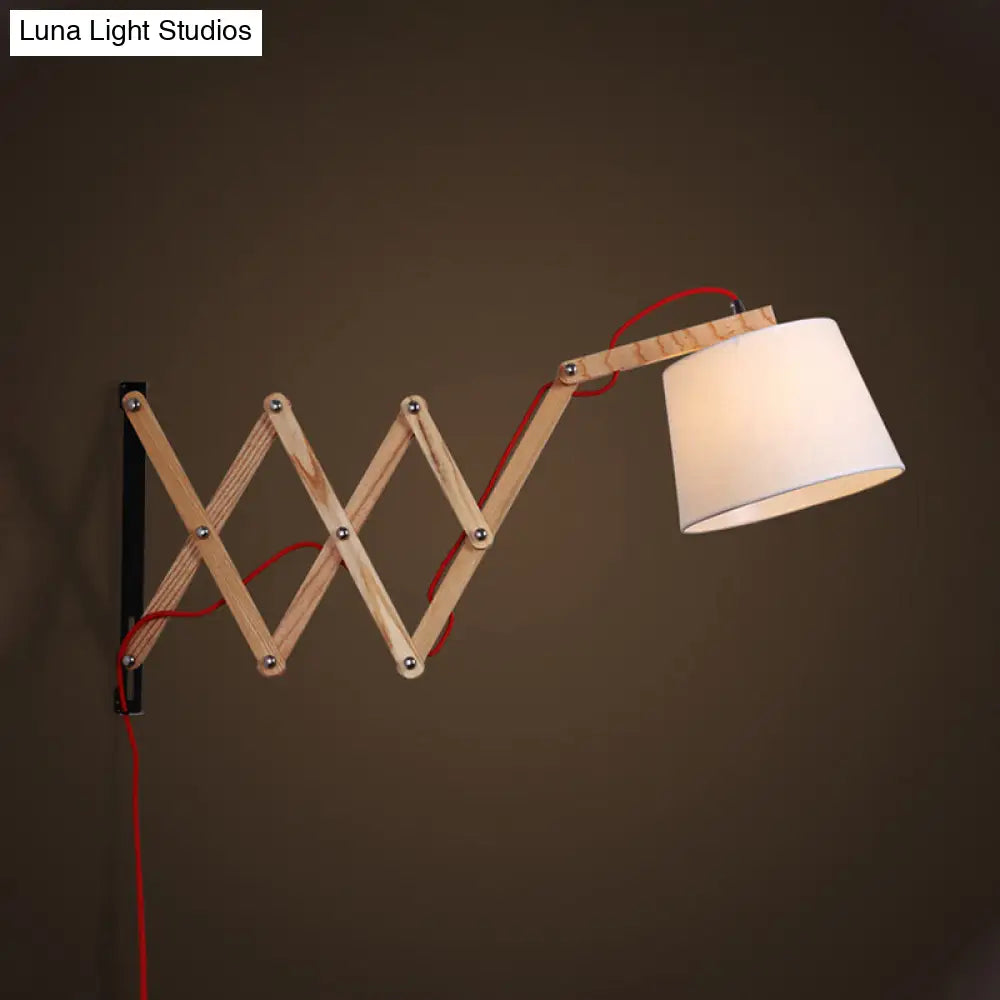 DecorBites™ Modern Wood Expansion Arm Sconce with White Fabric Shade