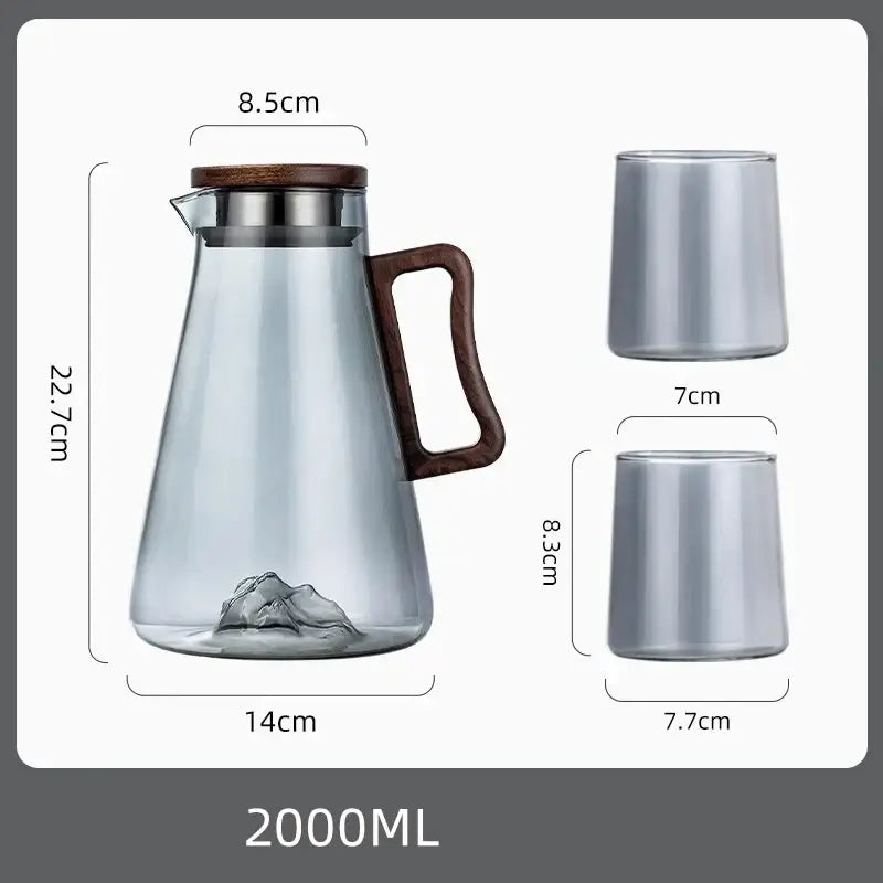Modern wood handle glass cold water jug kitchen pitcher