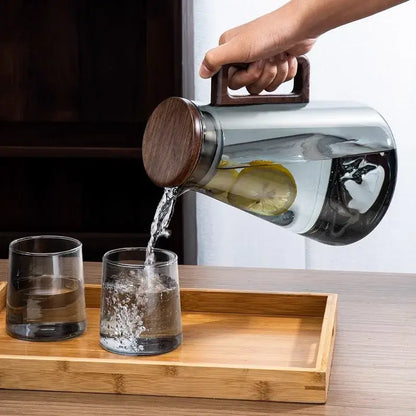 Modern wood handle glass cold water jug kitchen pitcher