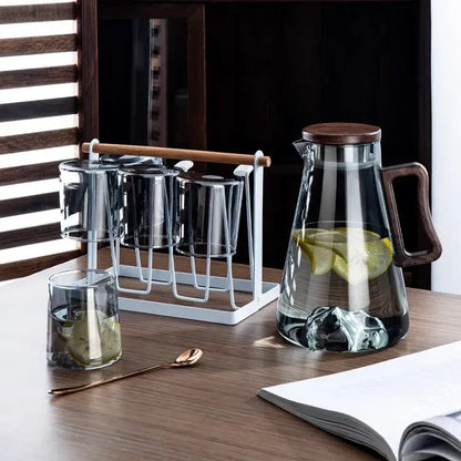 Modern wood handle glass cold water jug kitchen pitcher