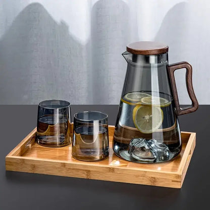 Modern wood handle glass cold water jug kitchen pitcher
