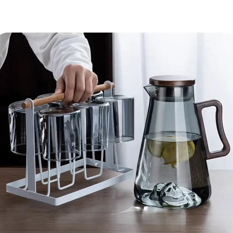 Modern wood handle glass cold water jug kitchen pitcher