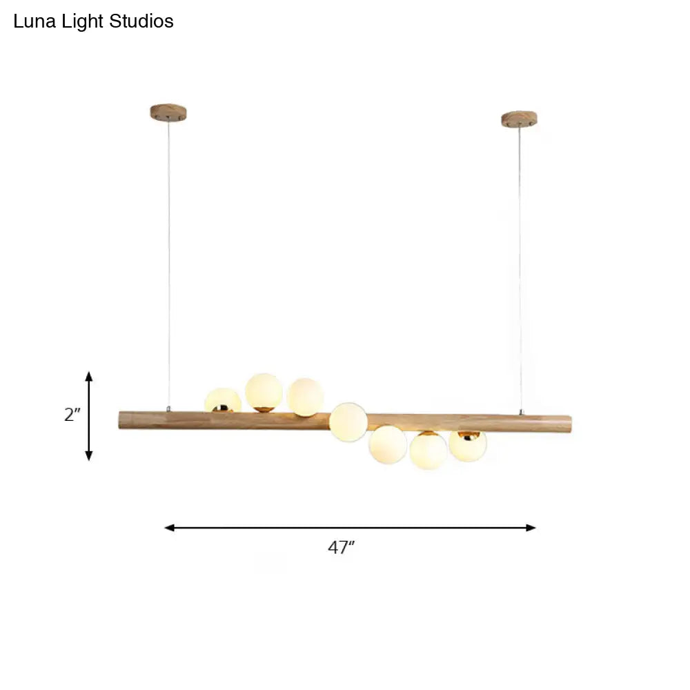 DecorBites™ Modern Wood Island Light with Spherical Shade - Opal Glass Ceiling Lamp (5/7 Lights) for Dining Room