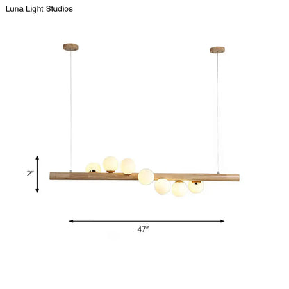 DecorBites™ Modern Wood Island Light with Spherical Shade - Opal Glass Ceiling Lamp (5/7 Lights) for Dining Room