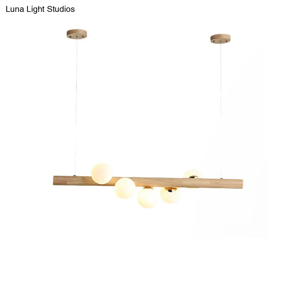 DecorBites™ Modern Wood Island Light with Spherical Shade - Opal Glass Ceiling Lamp (5/7 Lights) for Dining Room
