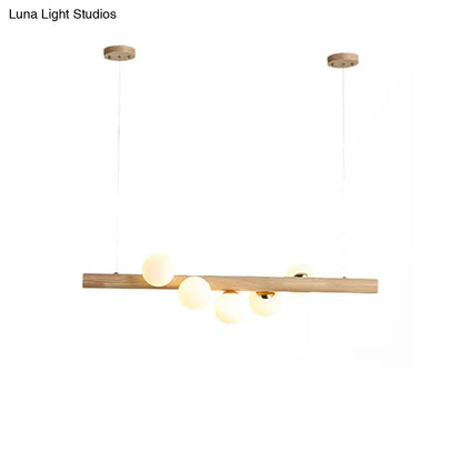 DecorBites™ Modern Wood Island Light with Spherical Shade - Opal Glass Ceiling Lamp (5/7 Lights) for Dining Room