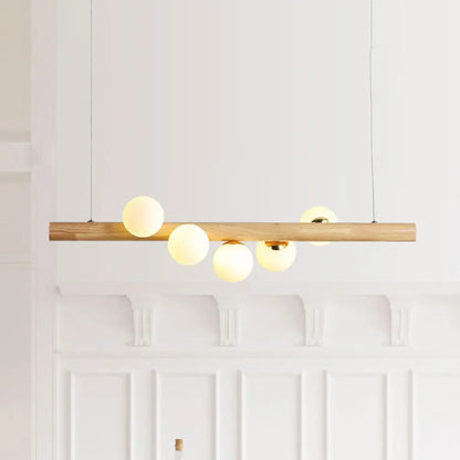 DecorBites™ Modern Wood Island Light with Spherical Shade - Opal Glass Ceiling Lamp (5/7 Lights) for Dining Room