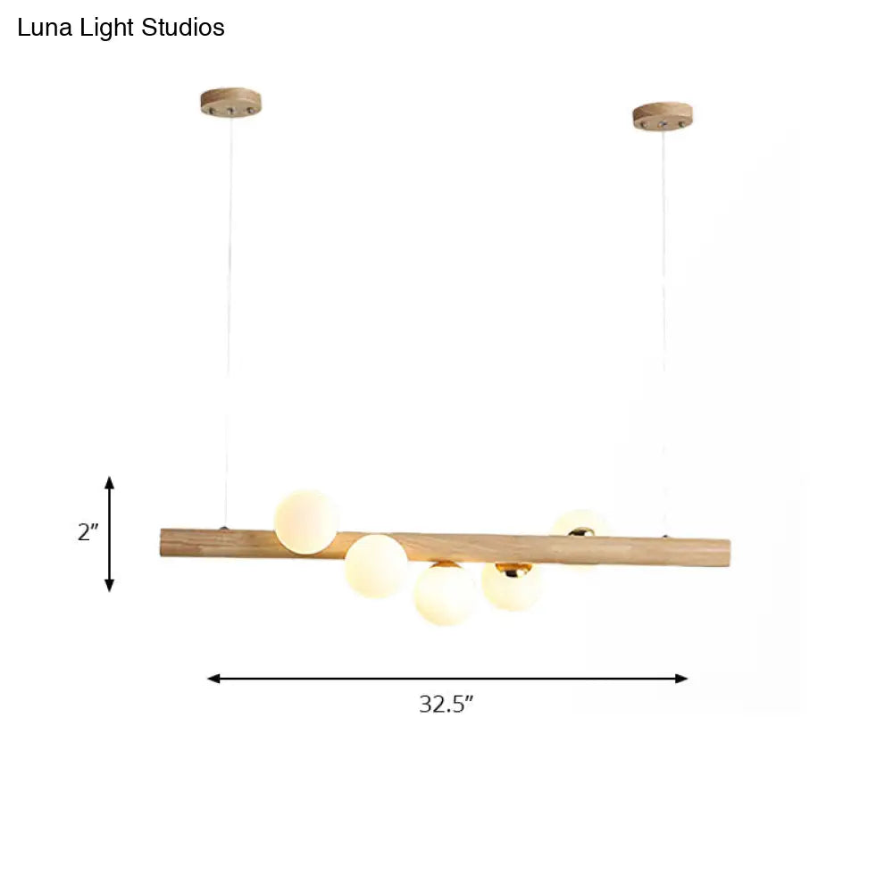 DecorBites™ Modern Wood Island Light with Spherical Shade - Opal Glass Ceiling Lamp (5/7 Lights) for Dining Room