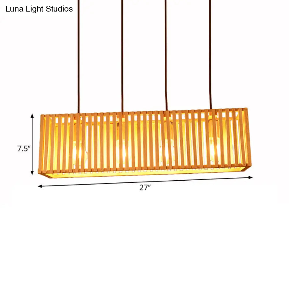 DecorBites™ Modern Wood Island Pendant Light with 4 Yellow Lights for Dining Room - 21"/27" Wide Linear Hanging Design
