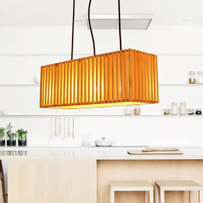 DecorBites™ Modern Wood Island Pendant Light with 4 Yellow Lights for Dining Room - 21"/27" Wide Linear Hanging Design