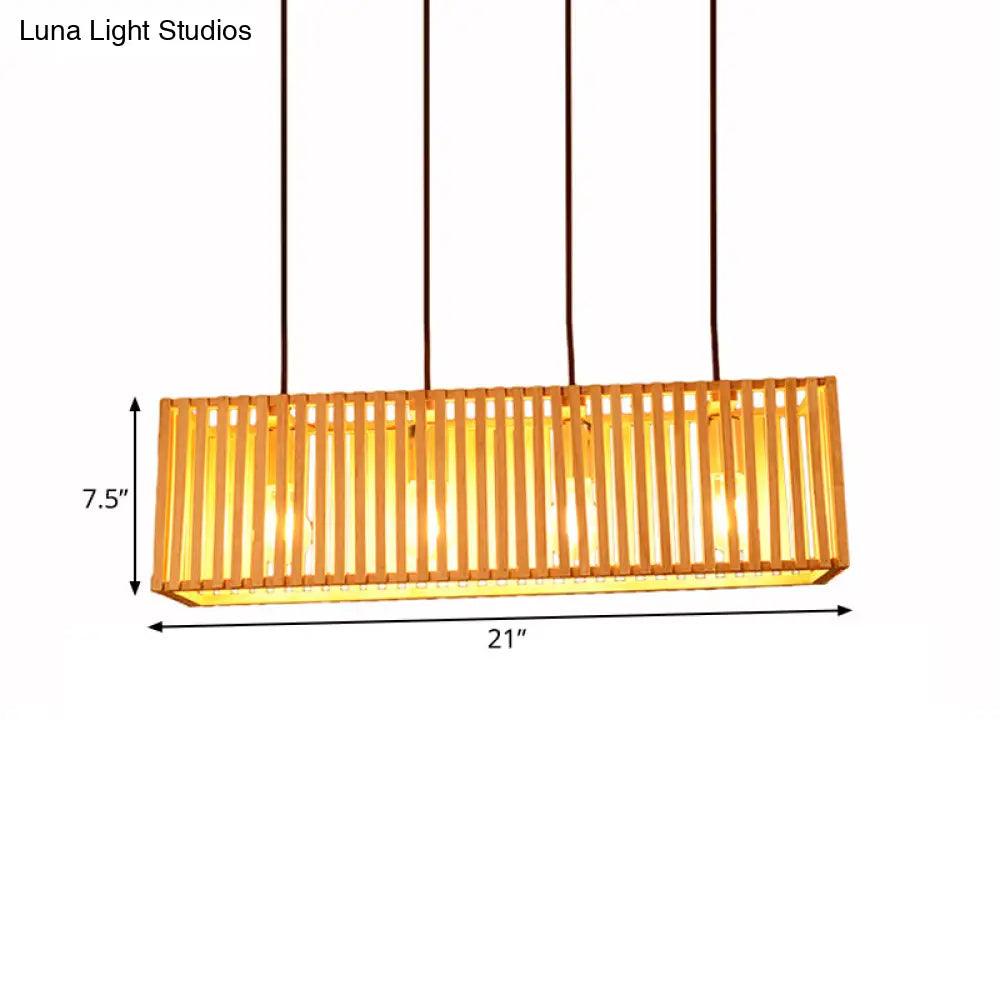 DecorBites™ Modern Wood Island Pendant Light with 4 Yellow Lights for Dining Room - 21"/27" Wide Linear Hanging Design