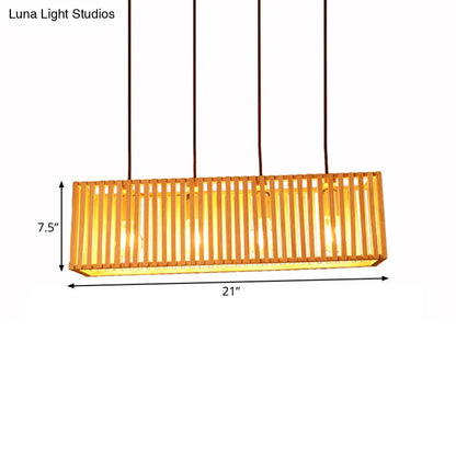 DecorBites™ Modern Wood Island Pendant Light with 4 Yellow Lights for Dining Room - 21"/27" Wide Linear Hanging Design