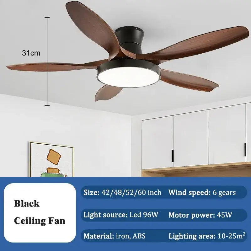 Modern wood led ceiling fan living room with remote control