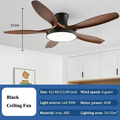 Modern wood led ceiling fan living room with remote control
