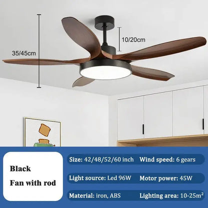 Modern wood led ceiling fan living room with remote control