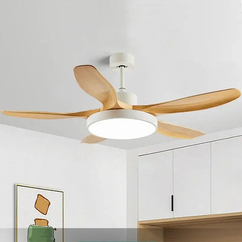 Modern wood led ceiling fan living room with remote control