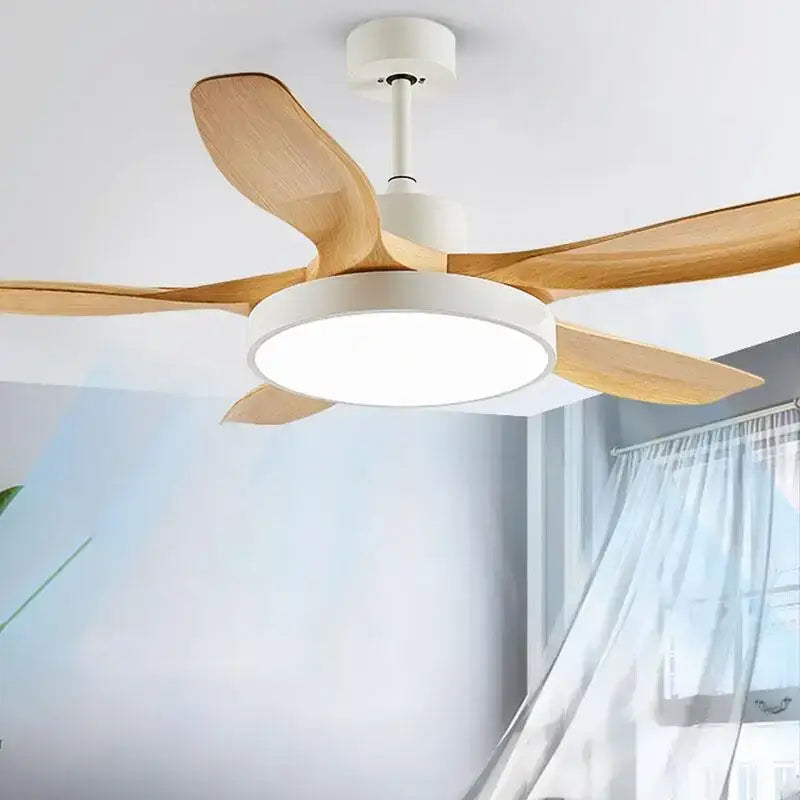Modern wood led ceiling fan living room with remote control