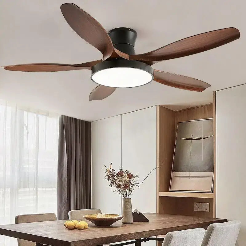 Modern wood led ceiling fan living room with remote control