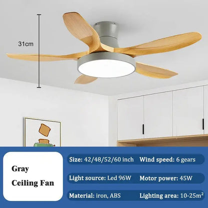 Modern wood led ceiling fan living room with remote control