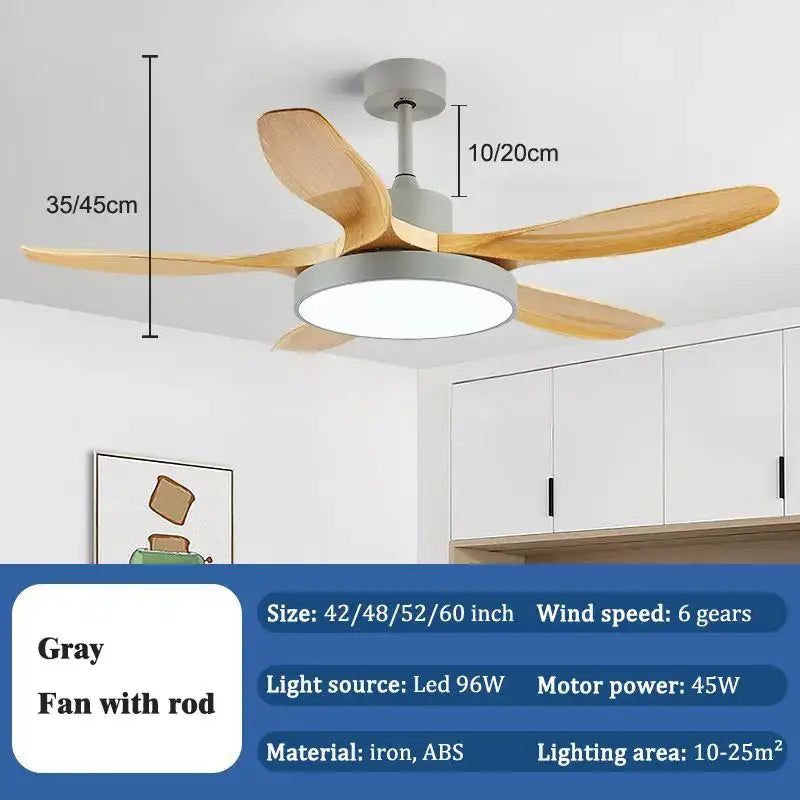 Modern wood led ceiling fan living room with remote control