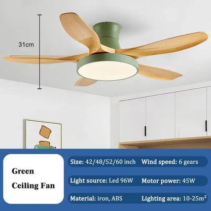 Modern wood led ceiling fan living room with remote control