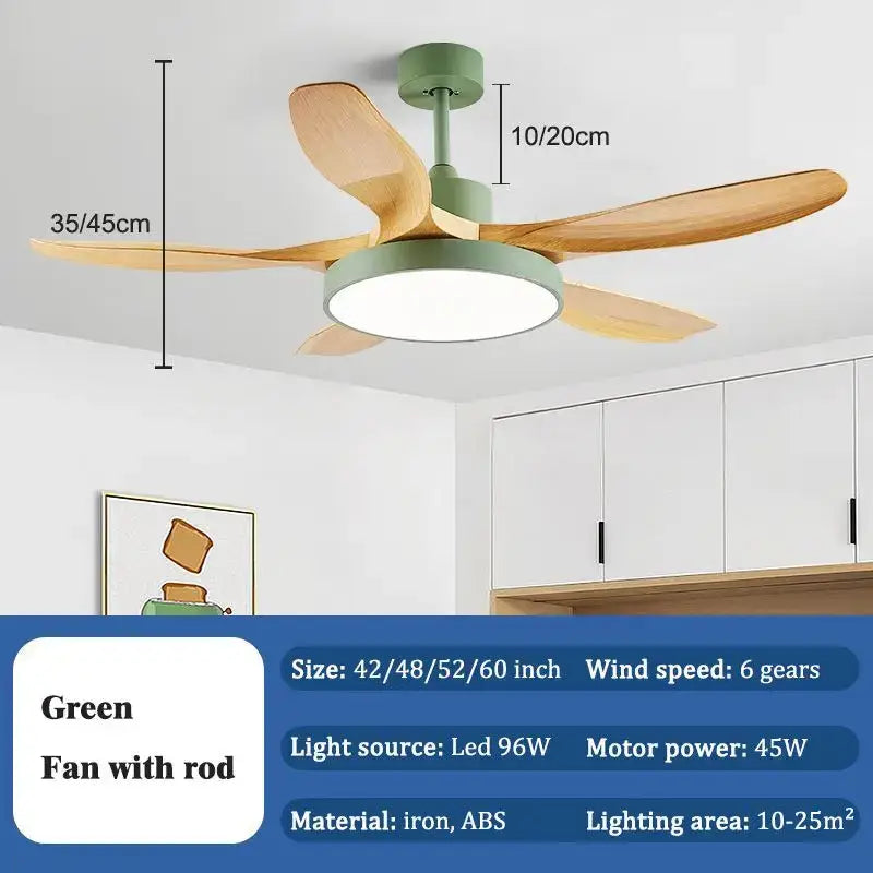Modern wood led ceiling fan living room with remote control