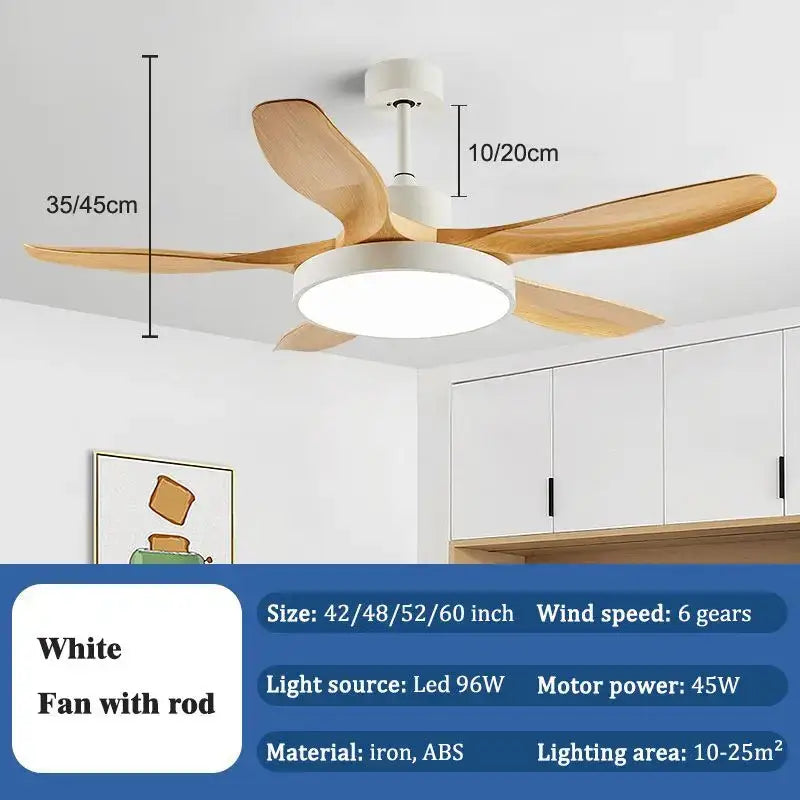 Modern wood led ceiling fan living room with remote control