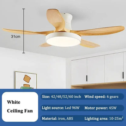 Modern wood led ceiling fan living room with remote control