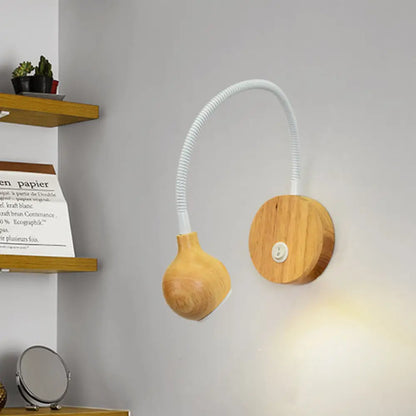 DecorBites™ Modern Wood LED Wall Sconce with Adjustable Arm - White & Beige