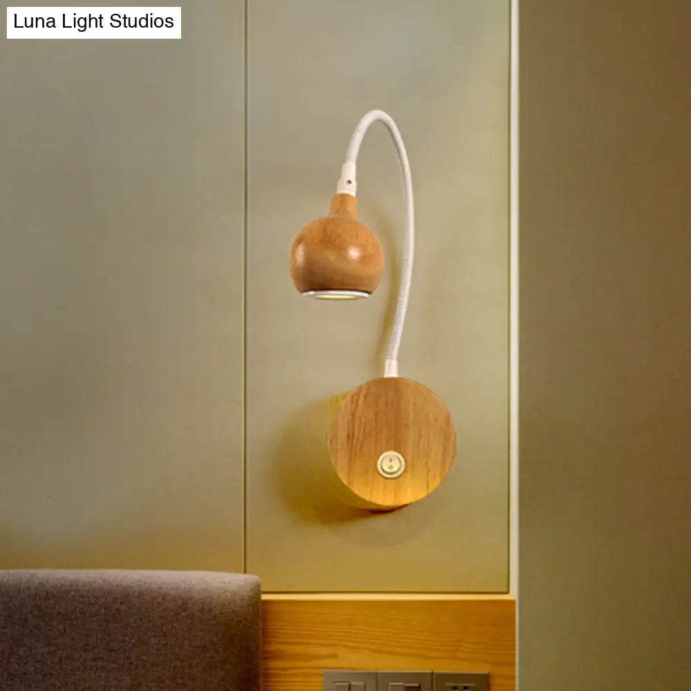 DecorBites™ Modern Wood LED Wall Sconce with Adjustable Arm - White & Beige