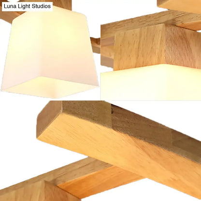 Modern wood nordic hang lamp triple white shade dining room light