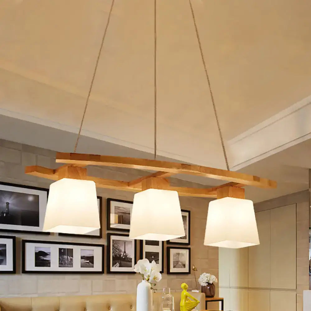 Modern wood nordic hang lamp triple white shade dining room light