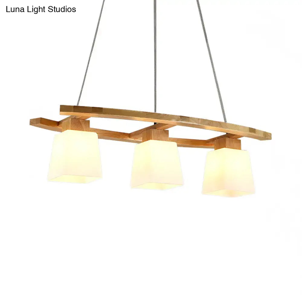 Modern wood nordic hang lamp triple white shade dining room light